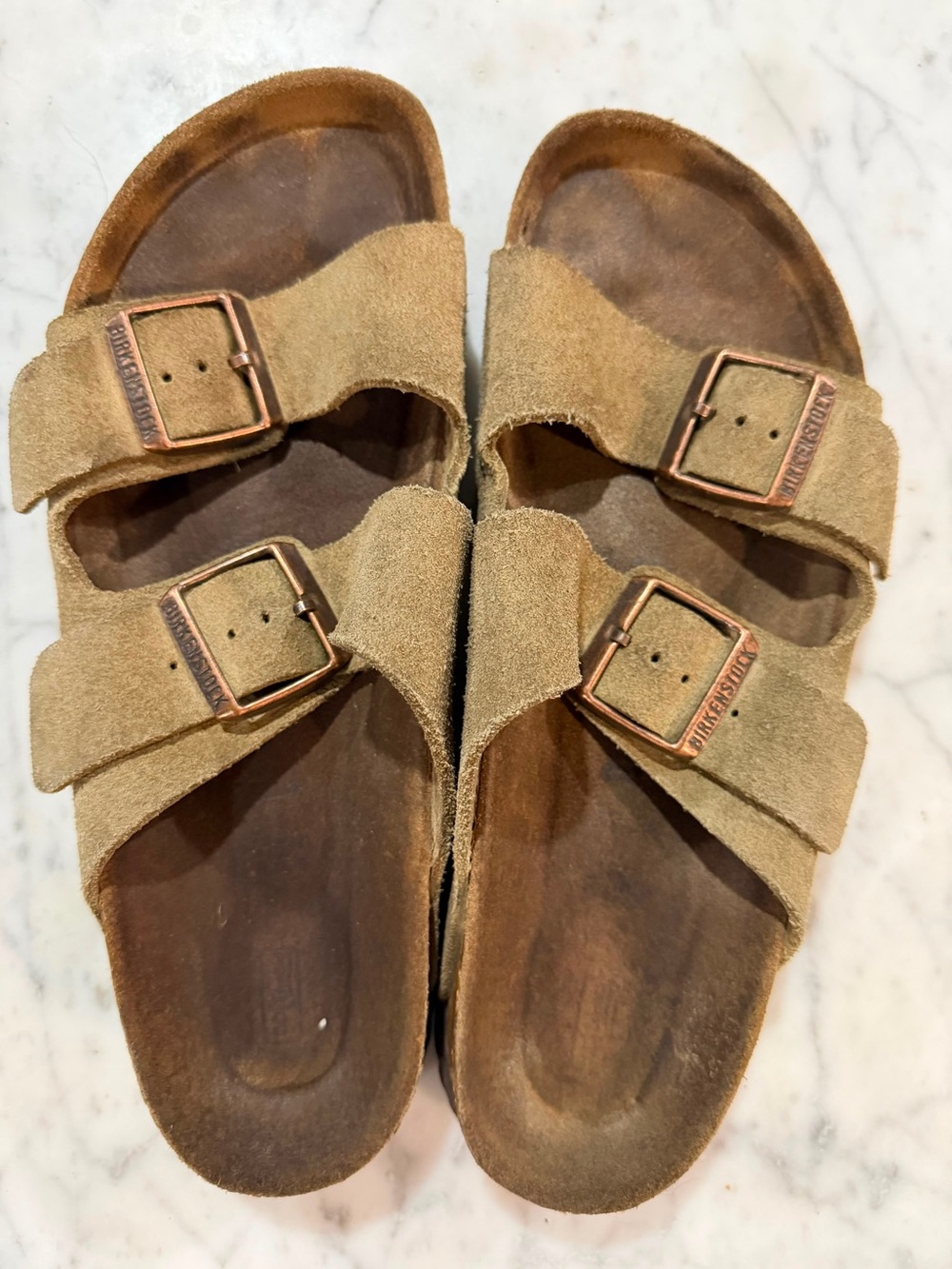Birkenstock Suede Double-Buckle Sandals in Tan